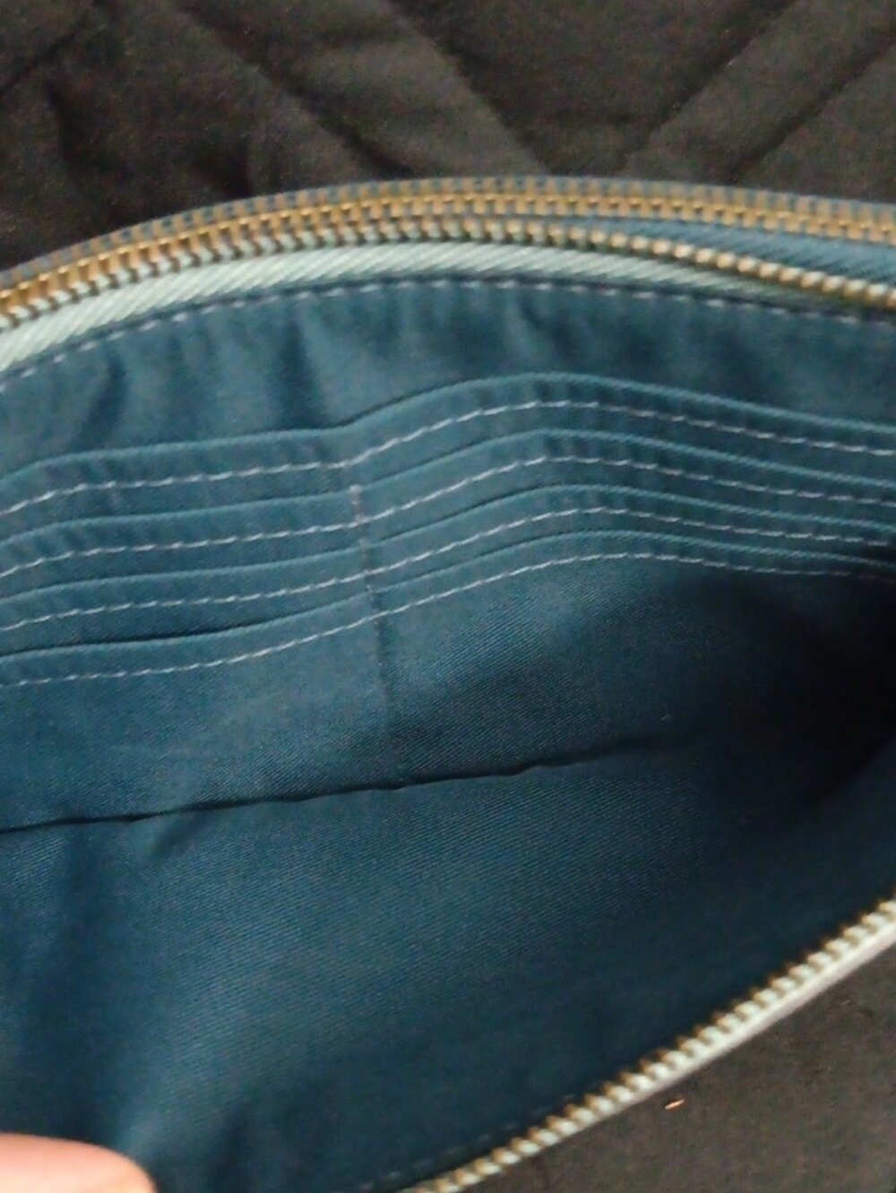 Coach Pebbled Leather Double Zip Wristlet Clutch in Pale Blue And Dark Teal - Picture 3 of 4